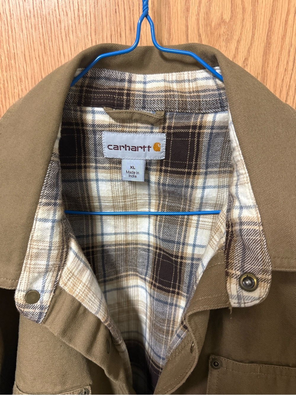 Carhartt Brown Canvas Shirt Jacket with Plaid Flannel Lining - Picture 2 of 7